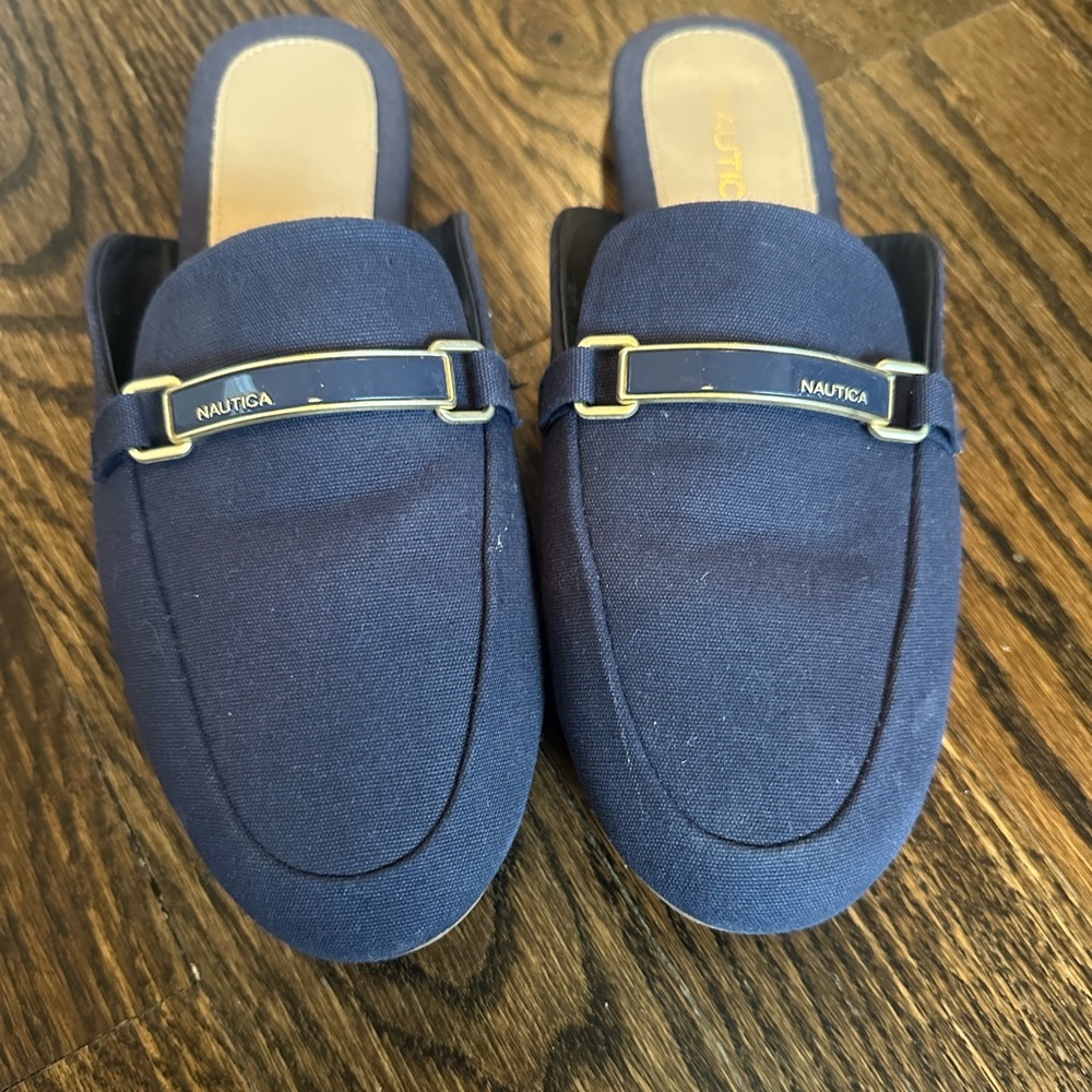 Nautica Blue Canvas Slip-On Mules